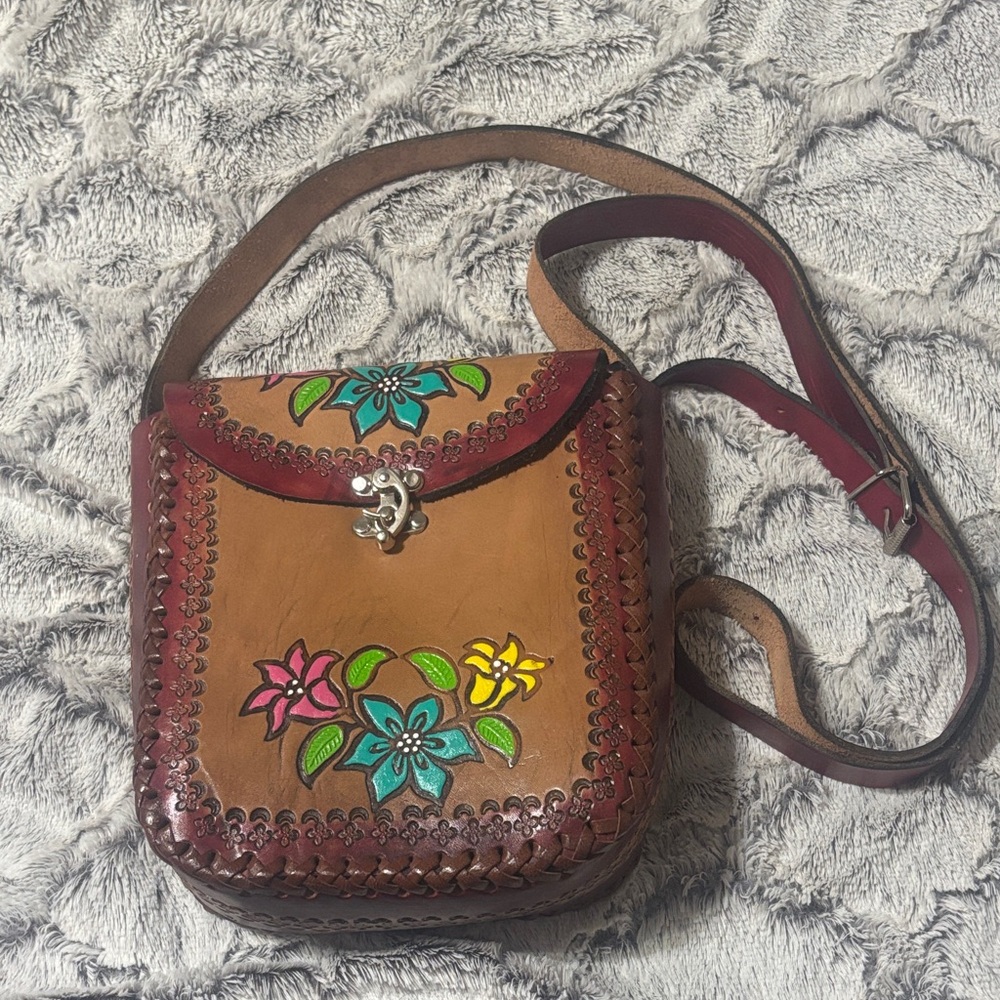 Artisan Handcrafted Floral Leather Crossbody Bag from Mexico. Used a few times.